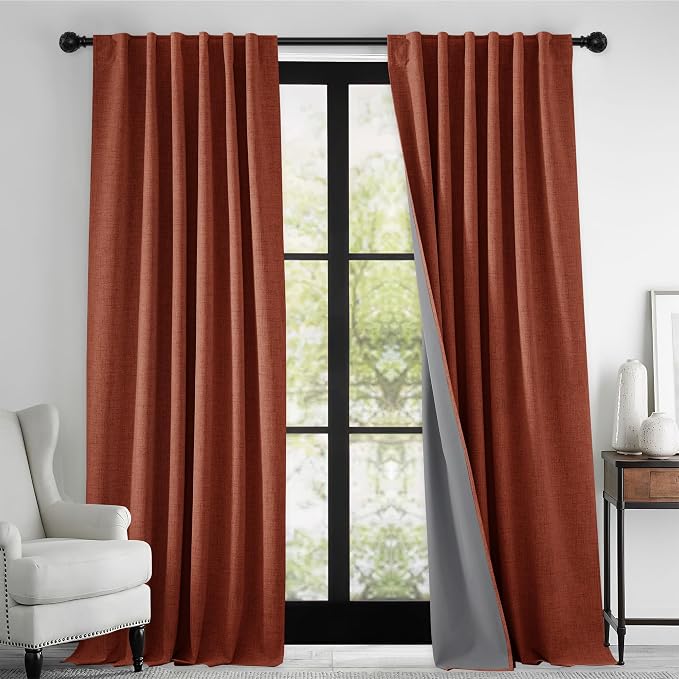 RYB HOME 100% Blackout Linen Textured Curtains 90 Inch Long - Image 2