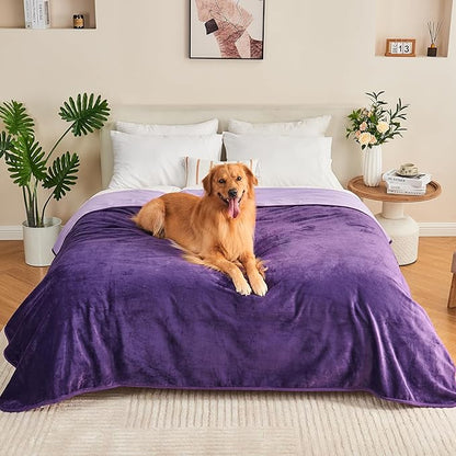 Waterproof Blanket 40"x60" for Adults, Reversible Waterproof Bed Cover for Dogs Cats Pets, Soft Leakproof Blanket for Bed Couch Sofa Furniture Protector, Dark Purple/Light Purple