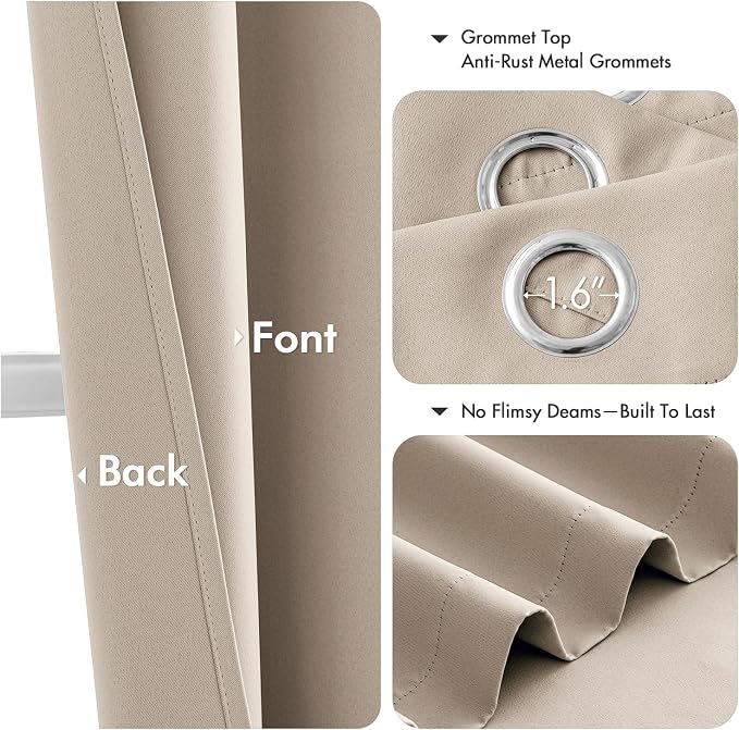MIULEE Blackout Curtains for Bedroom 2 Panels 40 x 63 Inch Long Taupe | Thermal - Image 4