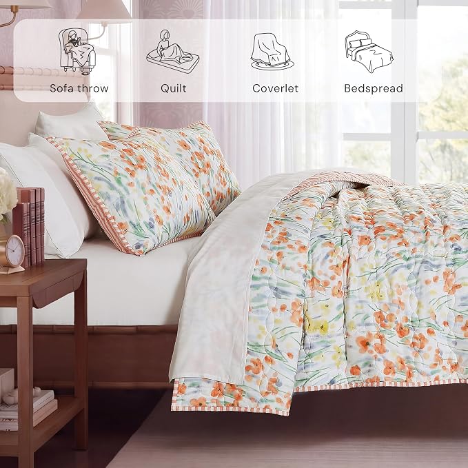 Queen Quilt Set-3 Pieces Soft Bedding Floral Reversible Coverlet | All Seasons - Image 4