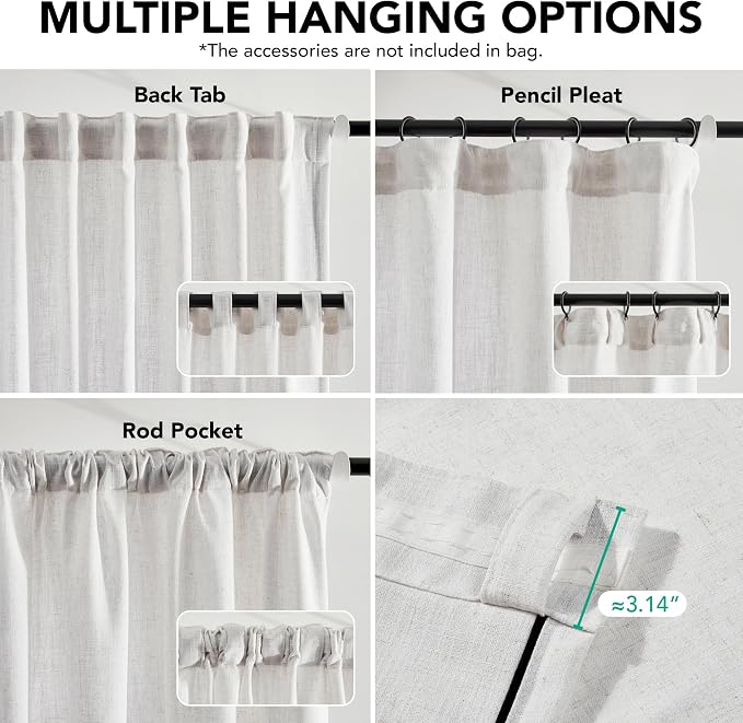 Deconovo Linen-Blend Semi-Sheer Curtains 2 Panels, Hidden Tab and Rod Pocket - Image 5