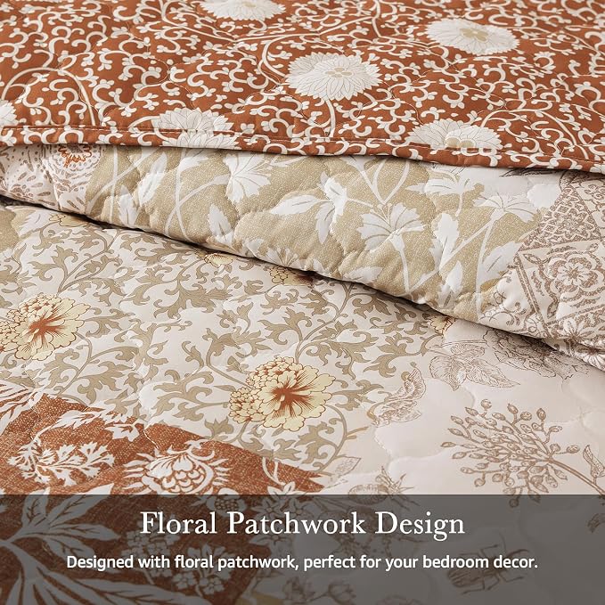 Quilts Queen Size-3 Pieces Soft Queen Bedspread Floral Patchwork Quilt | - Image 3