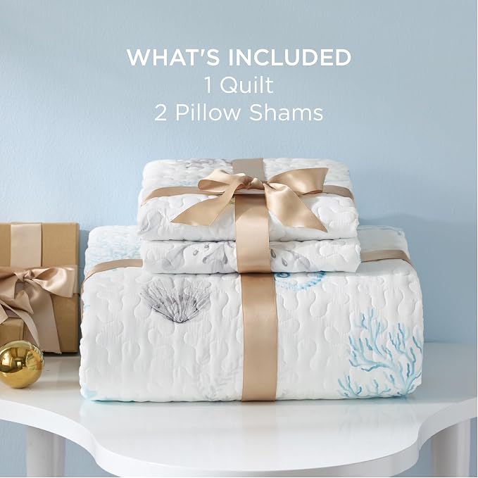 Bedsure Coastal Bedding King Size, Reversible Beach Quilts, Ocean Comforter | - Image 7