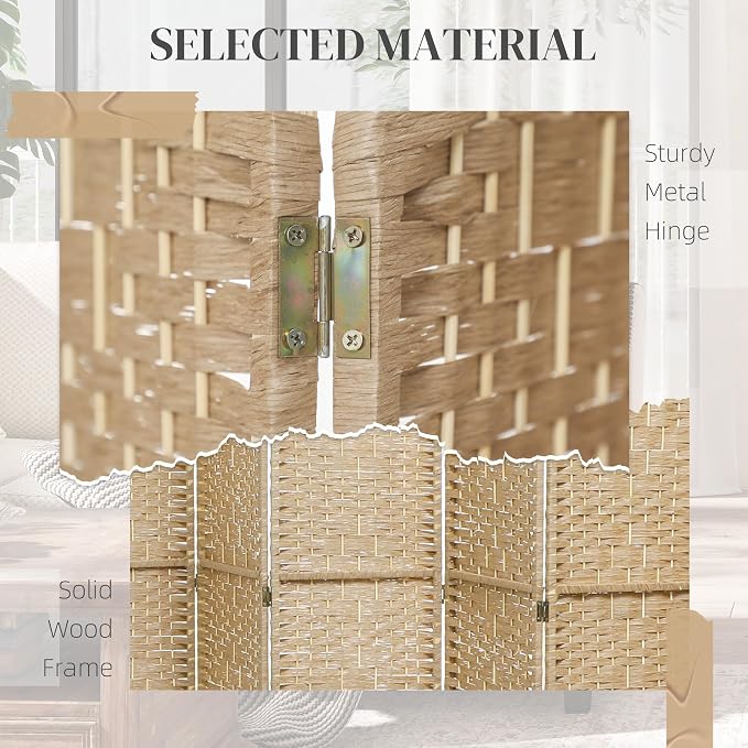 HOMCOM 8 Panel Room Divider, Folding Privacy Screen, Natural | Room Separator - Image 4