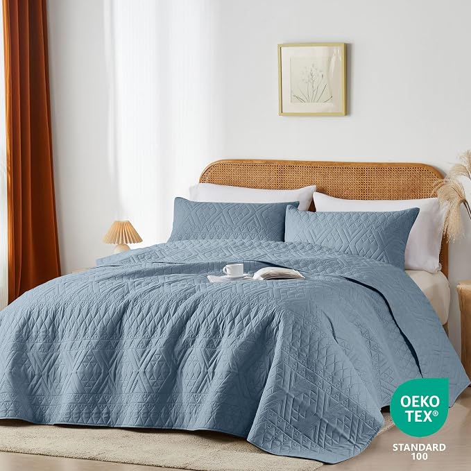 akkialla King/Cal King Size Quilt Bedding Set, Dusty Blue Lightweight - Image 2