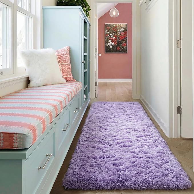 Light Purple Runner Rugs for Bedroom Living Room, Fluffy 2x6 Bedside Hallway - Image 7