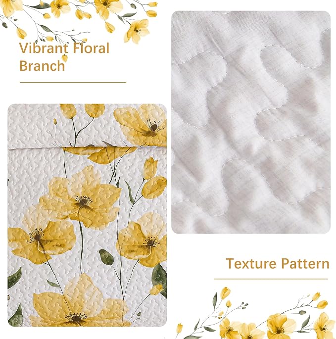 Mybedsoul Full/Queen Quilt Set Yellow, Reversible Polyester Coverlet Set - Image 5