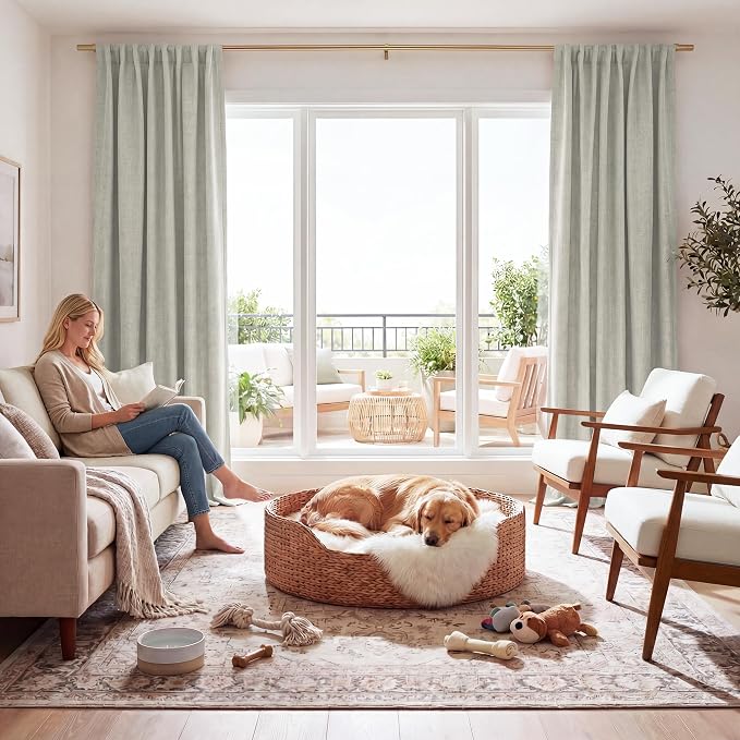 RYB HOME Cream Linen 100% Blackout Curtains by RYBHOME