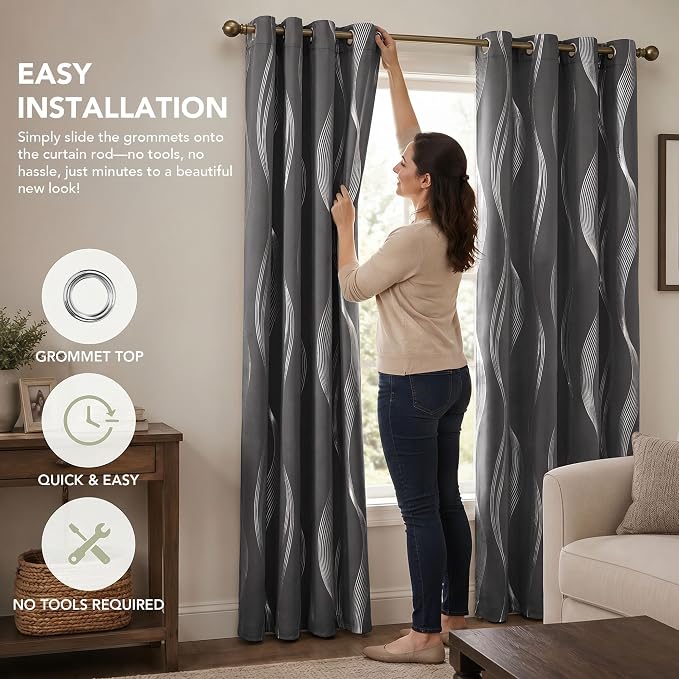 Deconovo Curtains for Living Room, Pattern Blackout Curtains 84 Inches Long | - Image 9