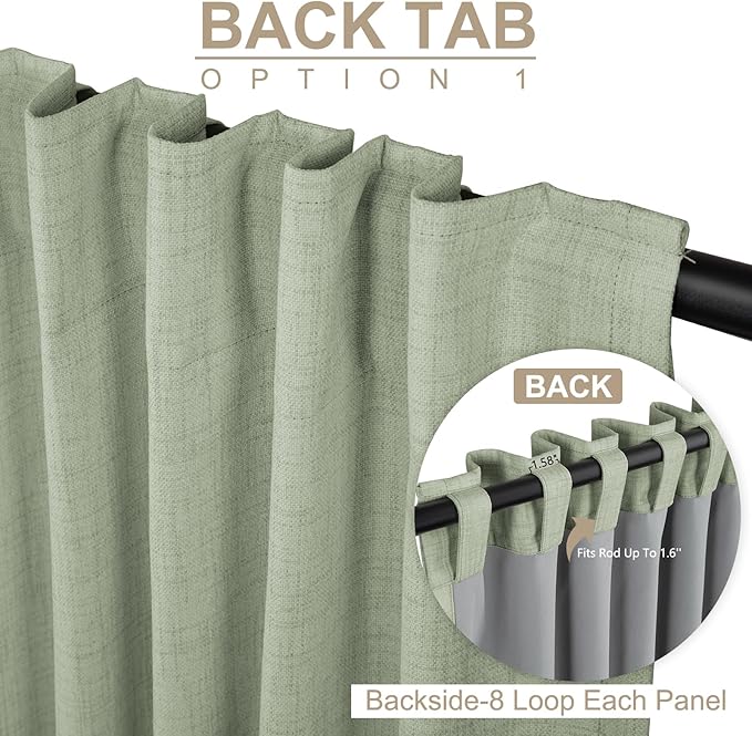 Faux Linen Total Blackout Sliding Door Curtains 84 Inches Long, Sage Green | - Image 3