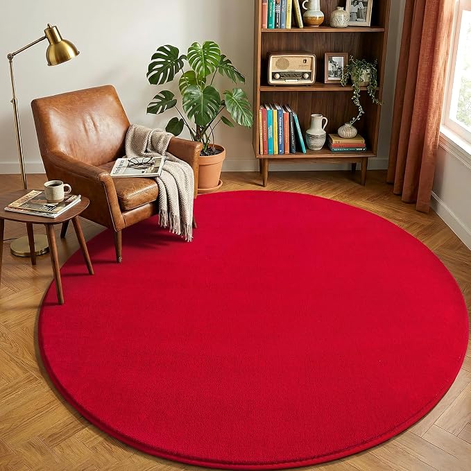 Red Round Area Rug 4ft Washable Circle Rugs by AmeareaDirect