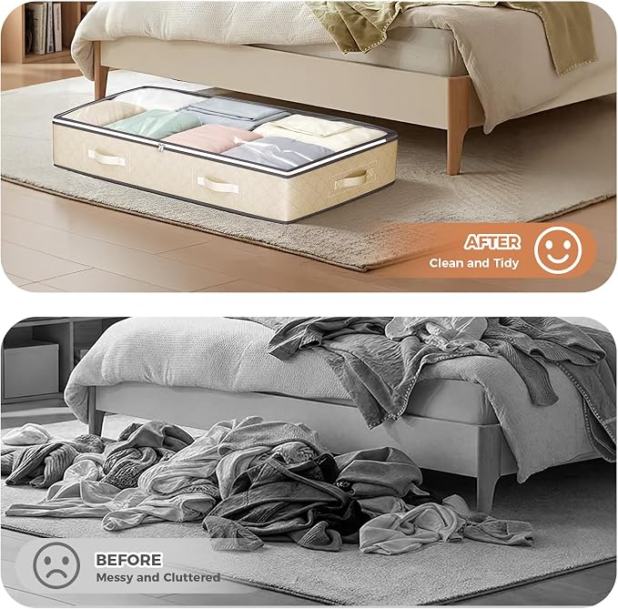 95L Under Bed Storage Containers, 2 Pack Beige | Underbed Storage Bags - Image 7