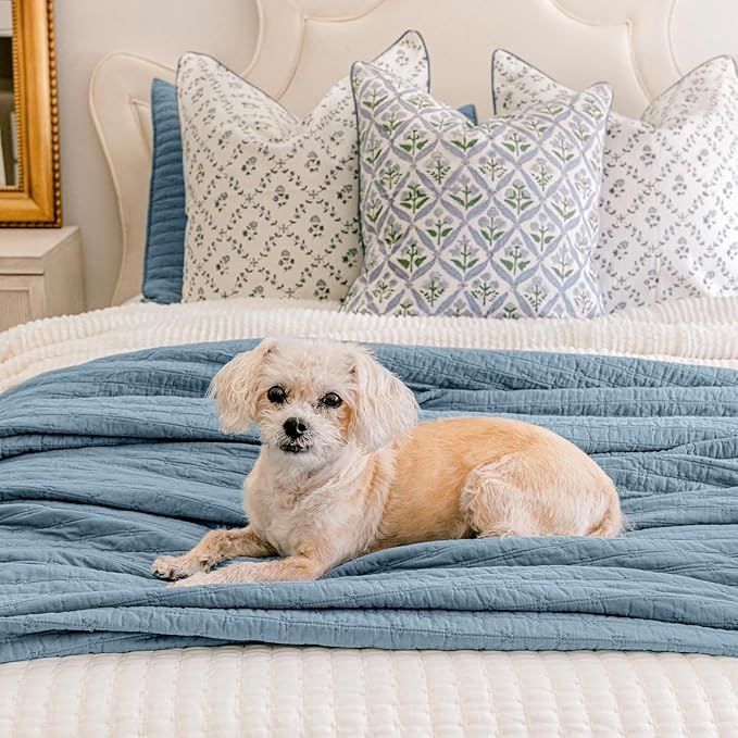 x Kinsey Walsh 100% Cotton Cross Stitch Quilt, Dusty Blue | Cross Stitch Cotton - Image 5