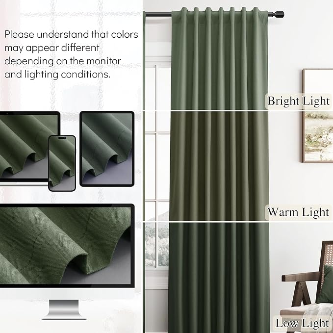 Forest Green 100% Blackout Linen Curtains 108 Inches Long - Image 5