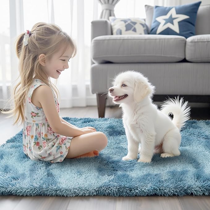 8x10 Area Rugs for Living Room, Dark Blue Tie-Dyed Large Soft Shaggy Carpet | - Image 8