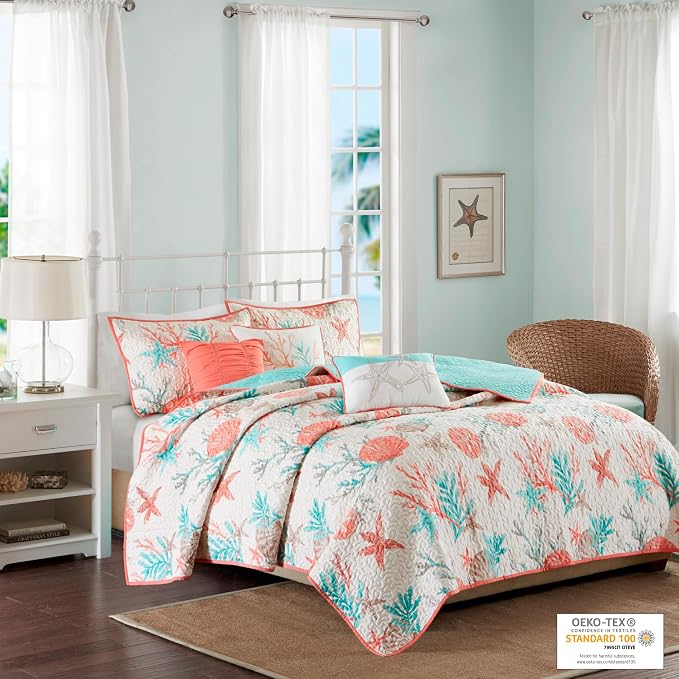 Madison Park Quilt Set Cottage Coastal Design, Starfish Print - Image 2