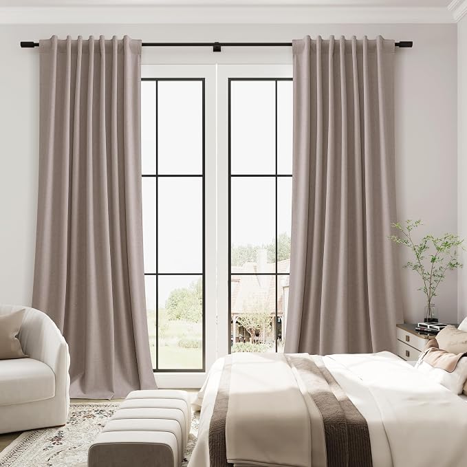 Taupe 100% Blackout Linen Curtains - Image 5