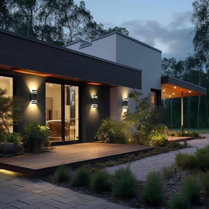iYogaled Motion Sensor Outdoor Wall Lights with 3 Lighting Modes, Dusk to Dawn Porch Light with Bulbs Include, IP65 Waterproof Modern Black Wall Sconce for Patio, Garage, Front Door