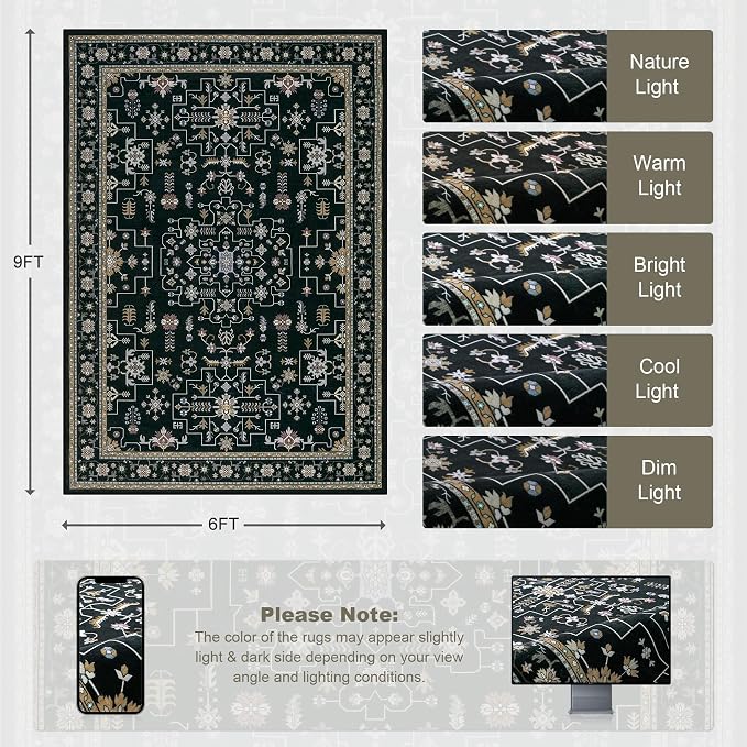 6x9 Area Rugs Living Room: Washable Vintage Rug - Image 2