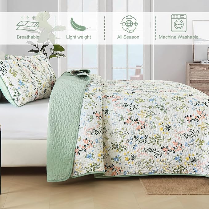 Anibedding Floral Quilt Set Twin Size, 2 Pieces Flower Parrten Bedspread | Soft - Image 6