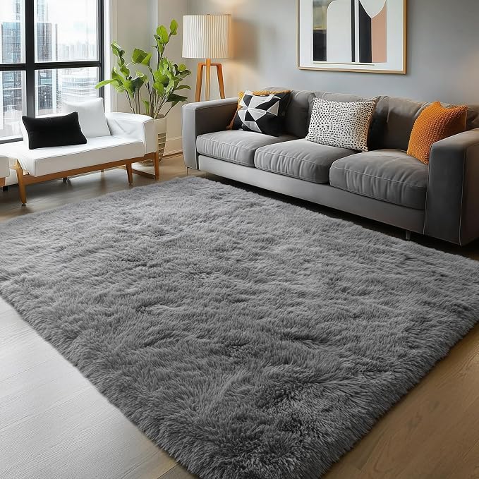Plush Washable Area Rugs for Living Room 5x7 Grey, Soft Shaggy Rugs Carpets - Image 9