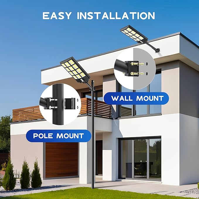 OKPRO Solar Lights Outdoor Waterproof, 8000W Solar Street Light with Motion Sensor, 7000K Dusk to Dawn Security Flood Lights IP66, Commercial Outdoor Lighting for Parking Lot, Yard, Driveway, Farm
