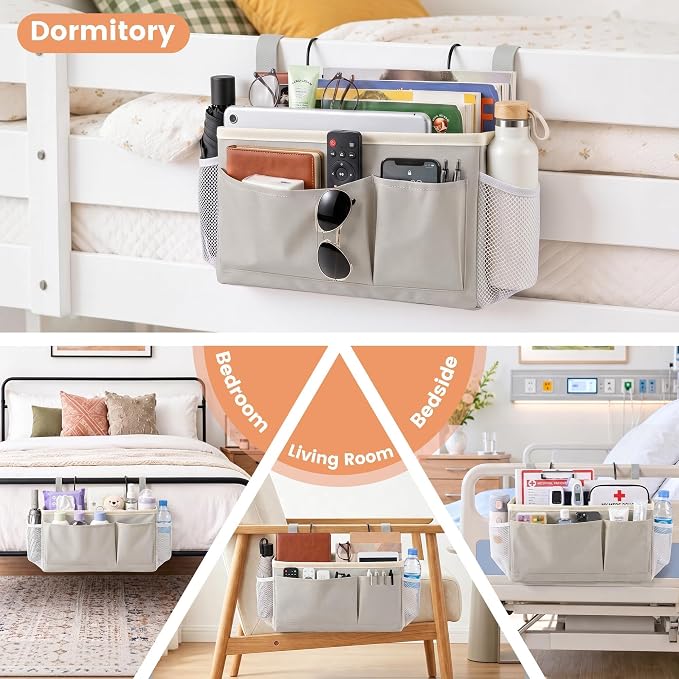 Bedside Caddy for Dorm Bed, Bedside Storage Bag Hanging Organizer | Metal Frame - Image 7