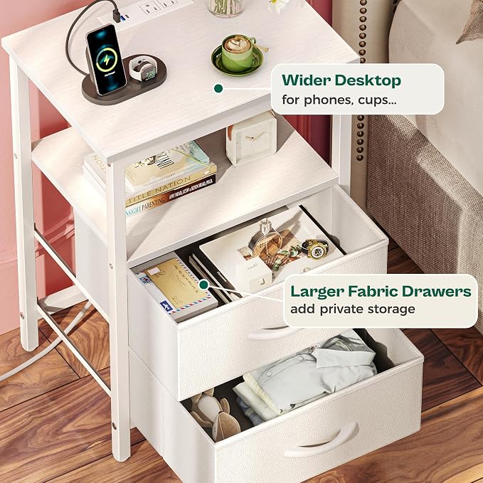 Huuger Night Stand with Charger Station and LED Lights, 2 Drawer Nightstand | - Image 7