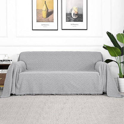 MYSKY HOME Light Grey Sofa Covers for 3 Cushion Couch Geometrical Couch Cover Living Room Sofa Throws Sofa Slipcovers for Pets, Kids (XX-Large, 91" x 134", Light Grey)