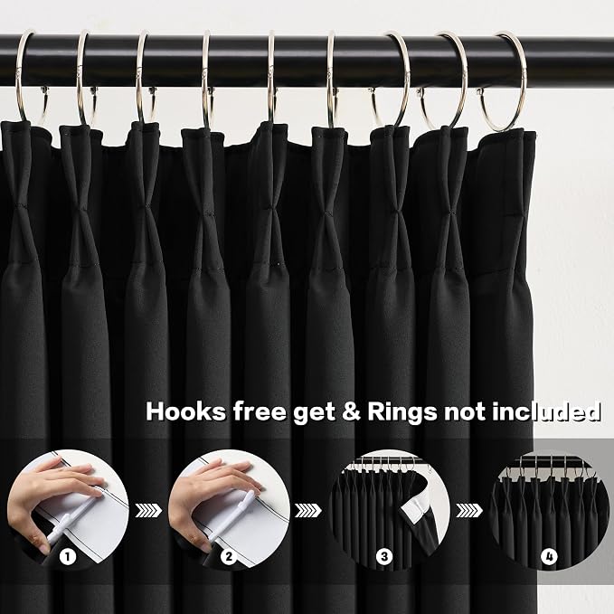 80 Inch Wide Black Pinch Pleated Curtains 80 x 108, Thermal Insulated Noise - Image 2