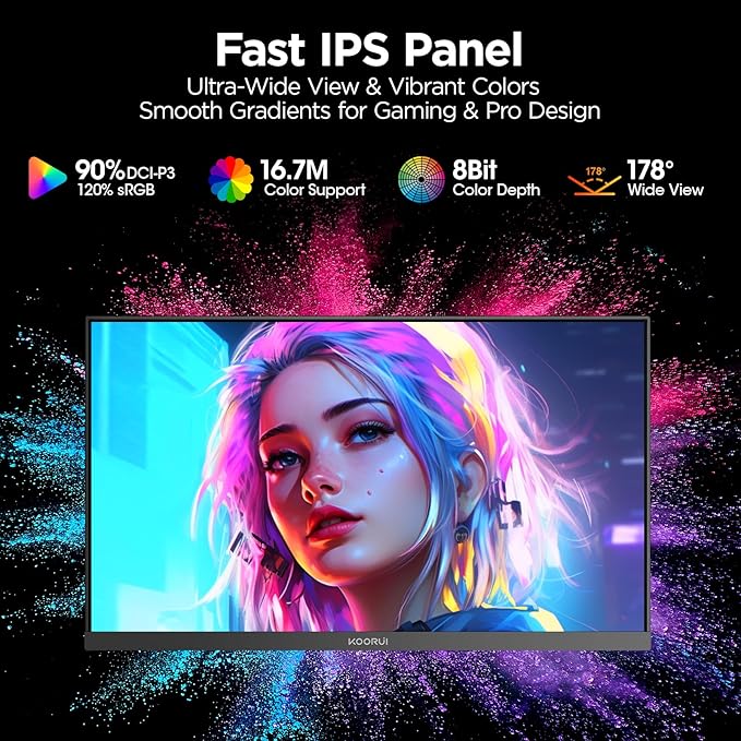 KOORUI 27 Inch Gaming Monitor 200Hz FHD (1920x1080) HDR400, 1ms Fast IPS, 90% DCI-P3, Adaptive-Sync, HDMI 2.0, DP 1.4, VESA Mount, Tilt Adjustable, G2711P
