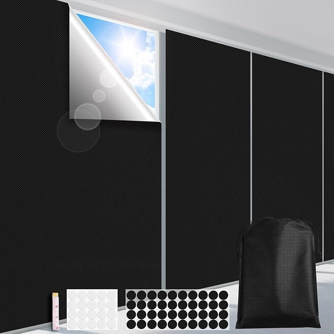 FADOTY 100% Blackout Curtains, No Drill, Sun Heat Light Blocker by FADOTY