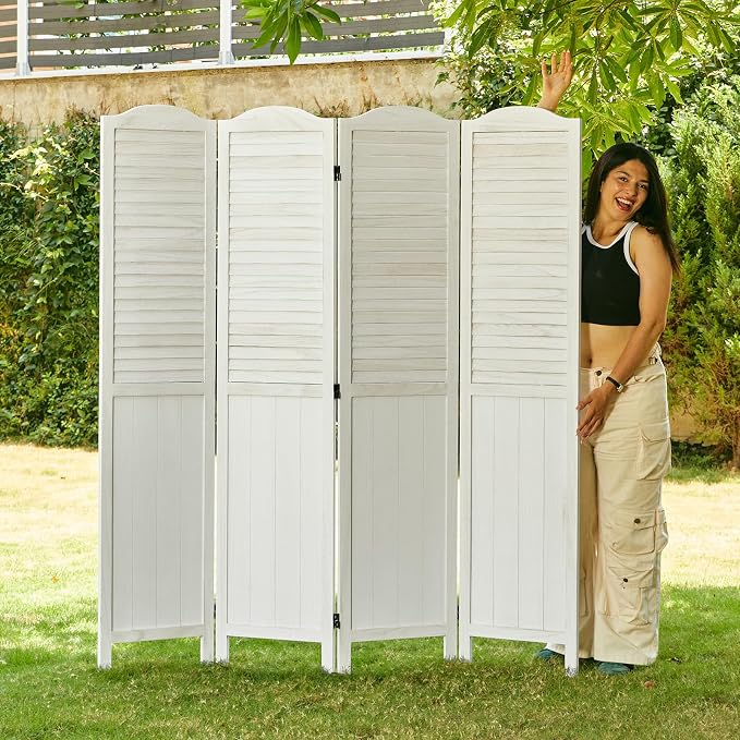 Room Dividers, 5.75Ft Individual Privacy Screens Foldable Wooden Louver & MDF - Image 3