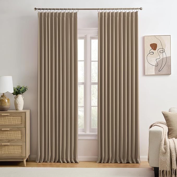Cappuccino Pinch Pleated 72 Inch Wide Curtains 72 x 108, Thermal Insulated by KEQIAOSUOCAI