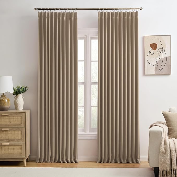 Cappuccino Pinch Pleated 72 Inch Wide Curtains 72 x 90, Thermal Insulated Noise by KEQIAOSUOCAI