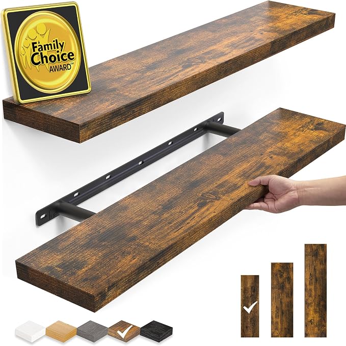 BAYKA Rustic Brown Floating Shelves 22.5in, Wall Mount Wood Shelf | Easy Install by Bayka