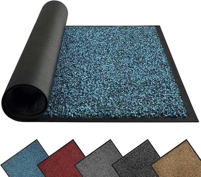 Mibao Front Door Mat, Dirt Trapper Welcome Mat for Outdoor Indoor, Non-Slip Waterproof Doormat, Durable Machine Washable Low Profile Entry Rug for Back Door Outside Patio Porch, 72" x 24", Blue