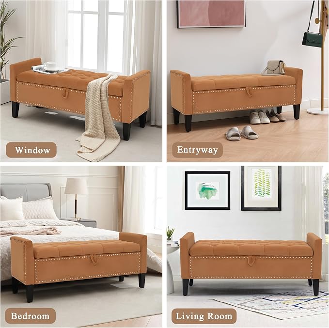 Velvet Ottoman with Storage, Modern Storage Bench - Image 6