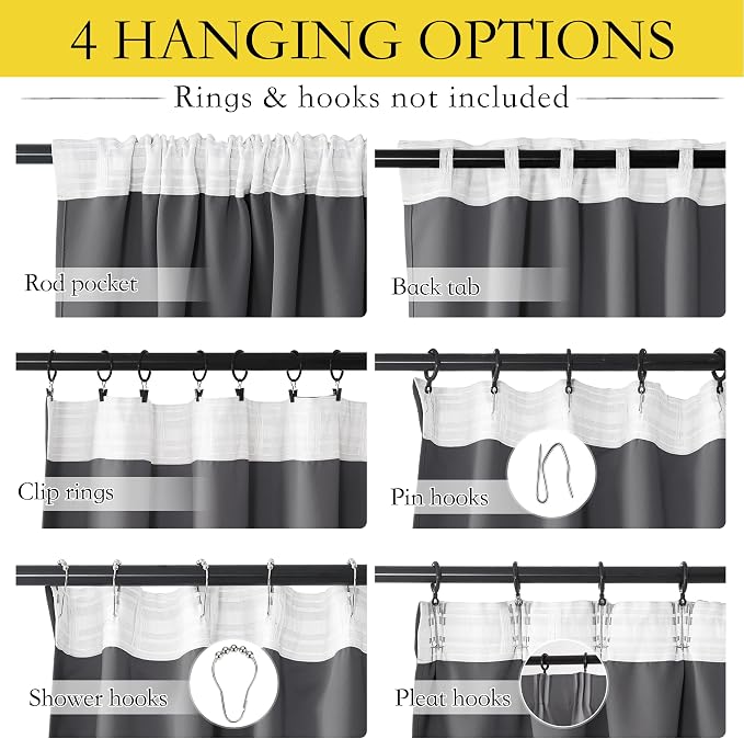 NICETOWN Grey Blackout Curtains 108 inches Long - Image 3