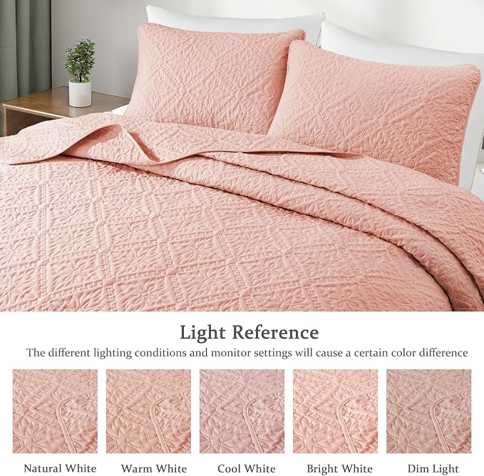 Exclusivo Mezcla King Quilt Set, Blush Pink | Lightweight Soft Bedspreads - Image 3
