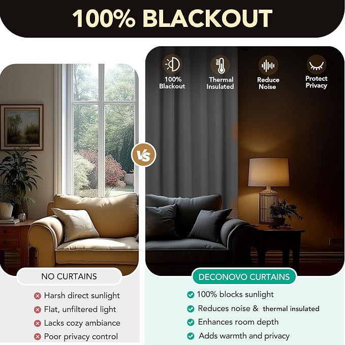 Deconovo Faux Linen 100% Blackout Curtains - Image 2