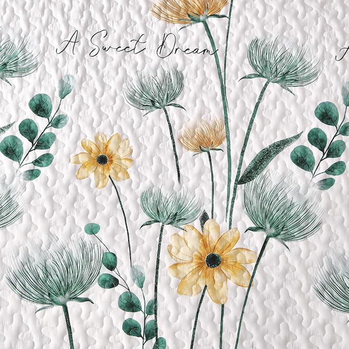 Dinjoy Green Quilt Set King Size, Boho Floral Bedspreads, Autumn Bedding | Fall - Image 7
