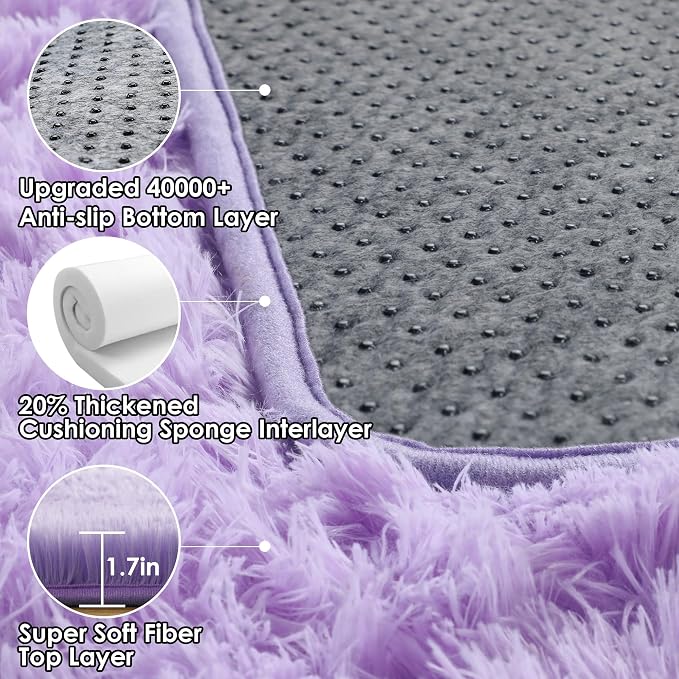 Light Purple Runner Rugs for Bedroom Living Room, Fluffy 2x6 Bedside Hallway - Image 3
