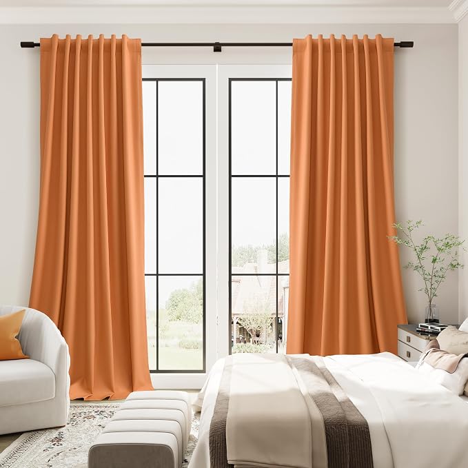 Orange Linen 100% Blackout Curtains 90 Inches Long - Image 5