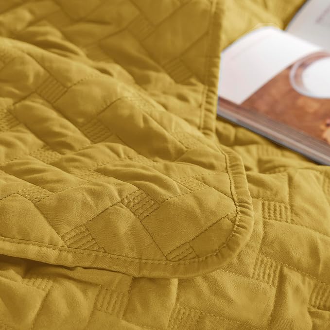 Bedsure Quilts Queen Size, Lightweight Comforter, Mustard Yellow Bedspread | - Image 8