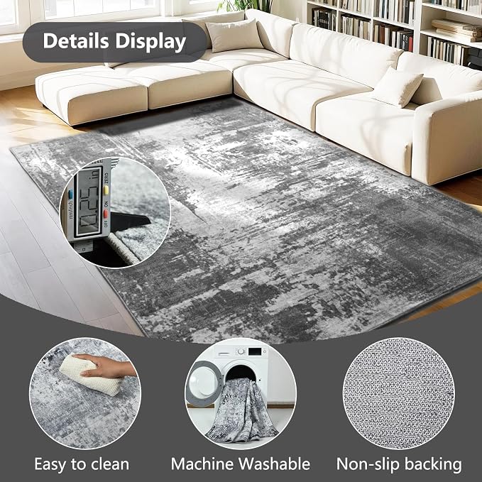 Entryway Rug 3x5 Dark Grey Bedroom Area Rug Washable Non Slip Abstract Boho Rugs - Image 6