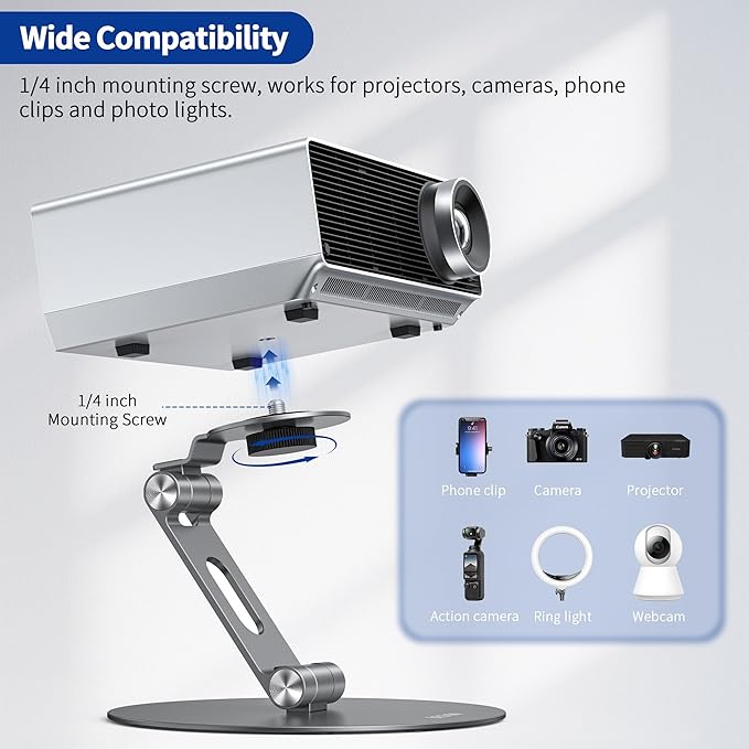 BESIGN PS01 Projector Foldable Mount Stand, Angle Adjustable Projector Stand with 1/4 inch Mounting Screw