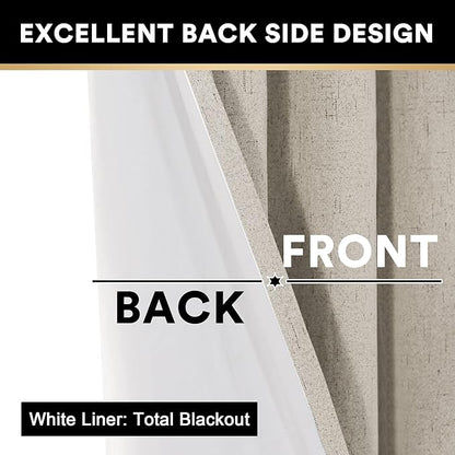 PrinceDeco 100% Blackout Curtains 84 Inches Length 2 Panels Set Blackout Linen Curtains with Thermal Insulated White Liner Anti-Rust Grommet Drapes Privacy Protection,W42 X L84,Cobblestone