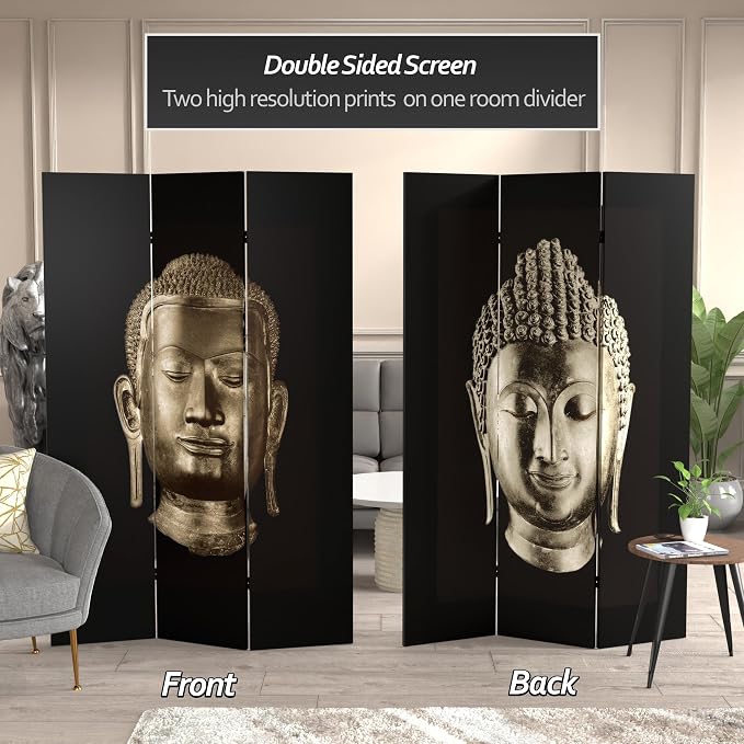 Red Lantern 6 ft. Tall Double Sided Buddha Canvas Room Divider 3 Panel - Image 2
