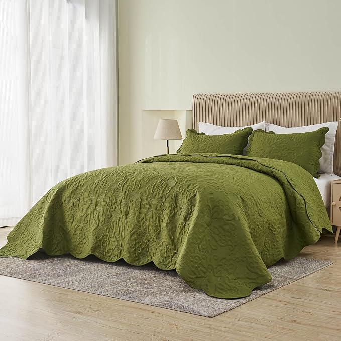 Kingnex Oversized King Bedspreads 128x120 Olive Green | Lightweight, Extra Wide - Image 4